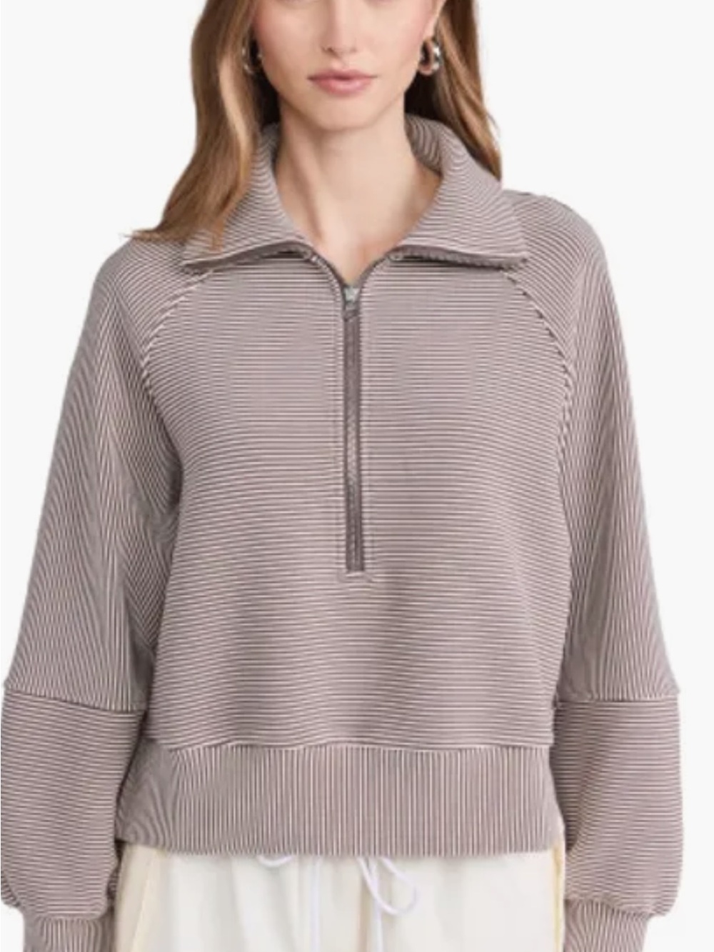 Varley Striped Half-Zip Pullover Sweater in Cocoa/Berry